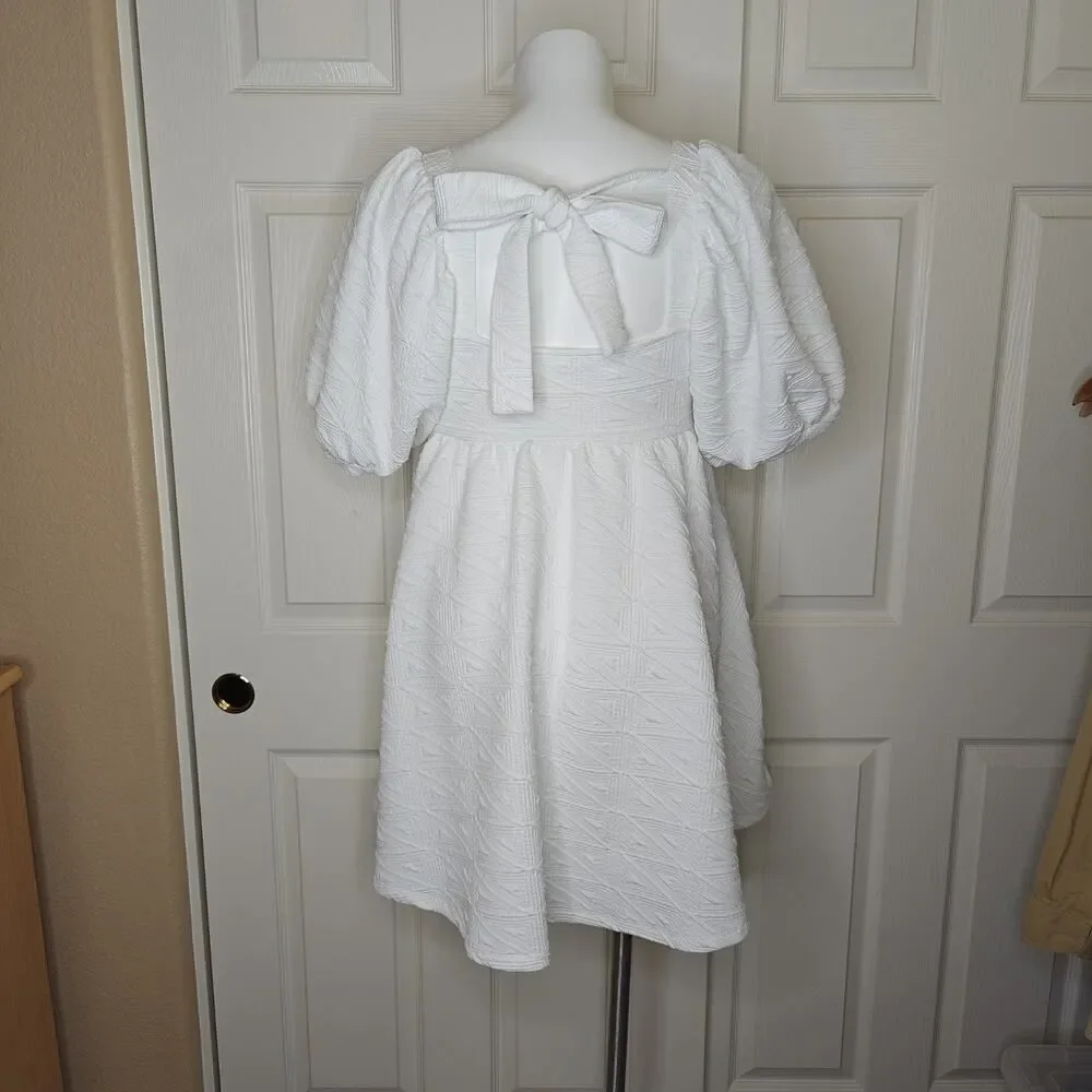 Free People White Puff Sleeve Mini Dress sz L